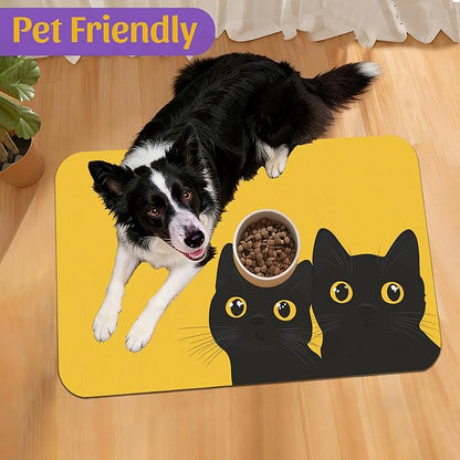 Cute Black Cat Peeking Pet Bowl Mat, Absorbent Placemat - Image 7
