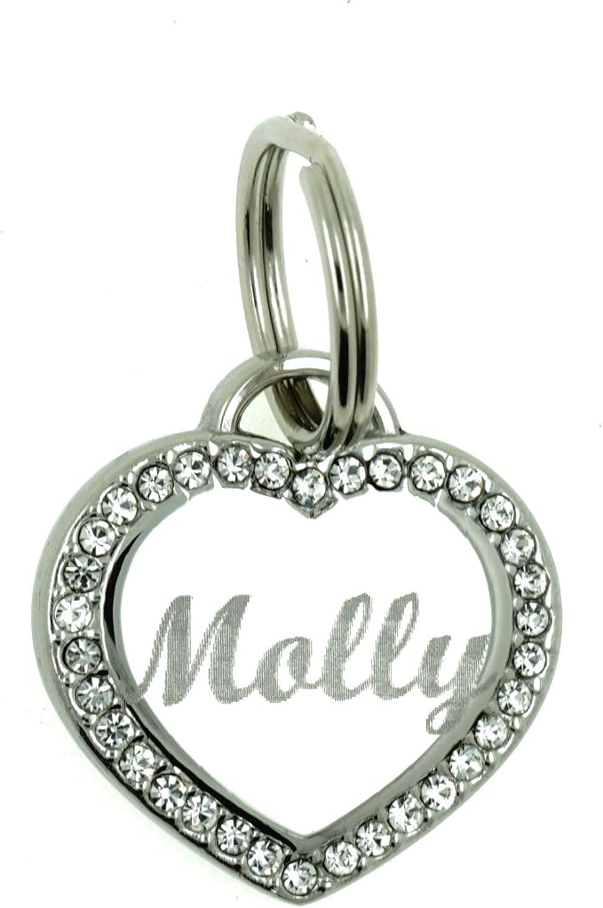 Custom Engraved Personalized Stainless Steel Small Heart Rhinestones Dog Cat by Yippo+Accessories