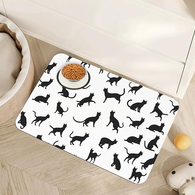 Funny Black Cat Dog Food Mat, Absorbent Pet Feeding Mat by Unknown