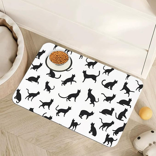 Funny Black Cat Dog Food Mat, Absorbent Pet Feeding Mat by Unknown