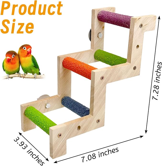 Hamiledyi Nature Wooden Bird Ladder Pet Parrots Climb Bridge Exercise Stands - Image 3