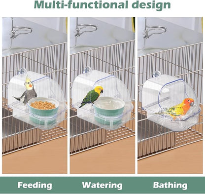 Bird Cage Feeder with Ceramic Bowl, 2 in 1 No Mess Bird Feeder and Transparent - Image 2