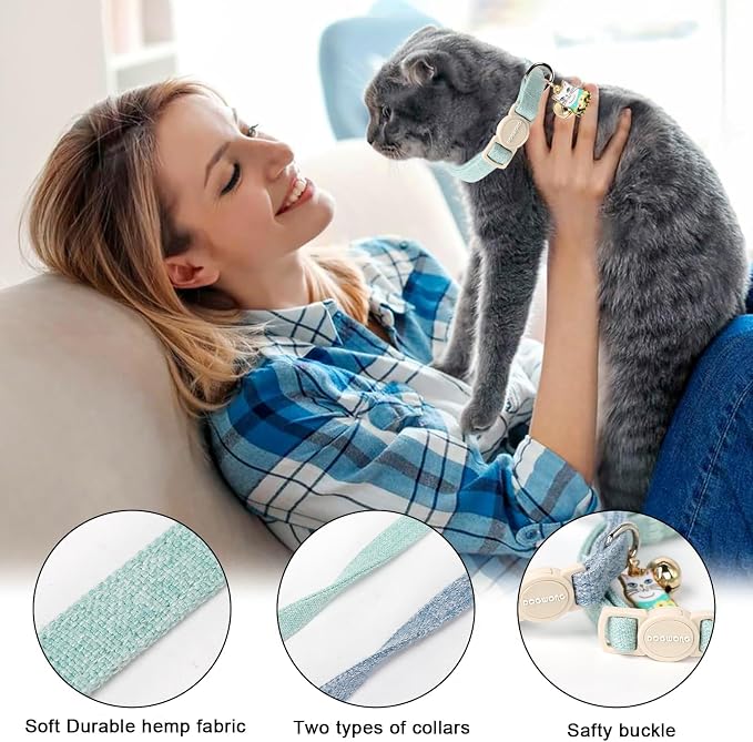 Cat Collar, 2 Pack Green Cat Collars Breakaway - Image 2