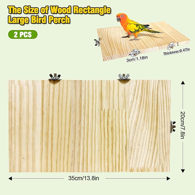2PCS 13.8x7.9 inches Large Bird Perch Stand Wooden Parakeet Stand Platform - Image 3
