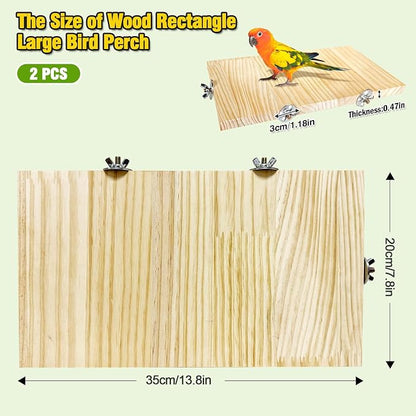 2PCS 13.8x7.9 inches Large Bird Perch Stand Wooden Parakeet Stand Platform - Image 3