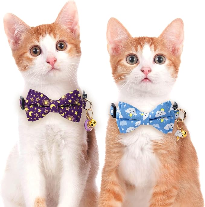 2 Pack Cotton Cat Collar with Bow Tie and Bell - Image 6