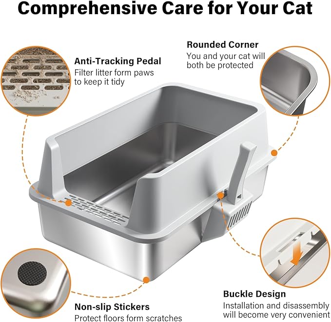Stainless Steel Litter Box, XL Metal Cat Litter Box - Image 4