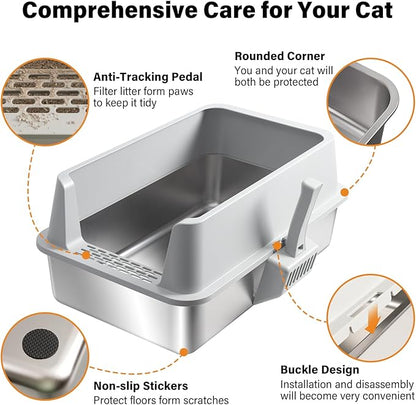 2 Pack Stainless Steel Litter Box, XL Metal Cat Litter Box - Image 4