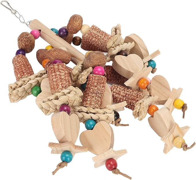 Wooden Bird Chew Toy, Edible Nuts, Vibrant Design, - Image 6