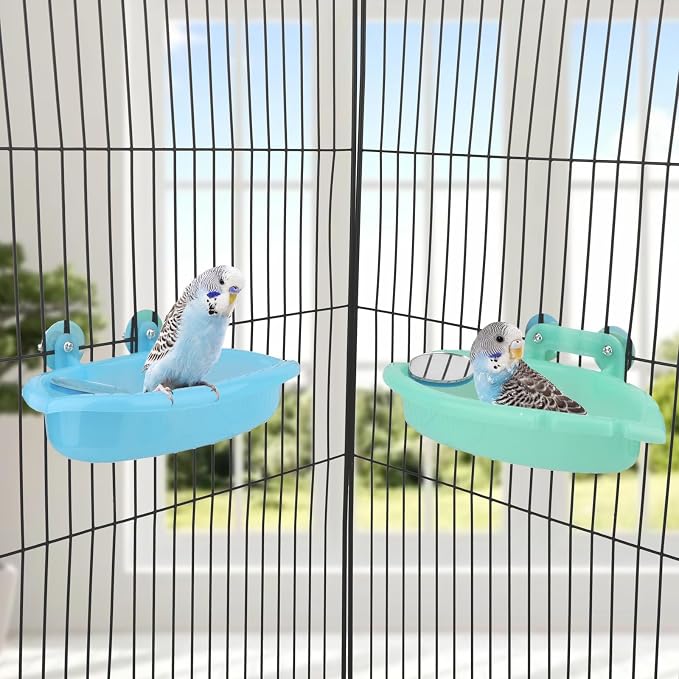 Wontee Bird Bath Box with Mirror Portable Parrot Hanging Bathroom Bathing Tub - Image 2