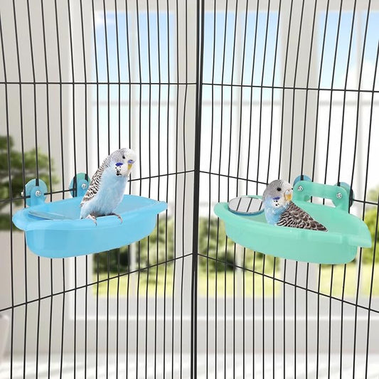 Wontee Bird Bath Box with Mirror Portable Parrot Hanging Bathroom Bathing Tub - Image 2
