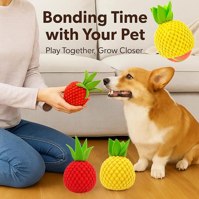 2Pcs Dog Ball Covers – Plush Tomato & Pineapple Sleeves - Image 5