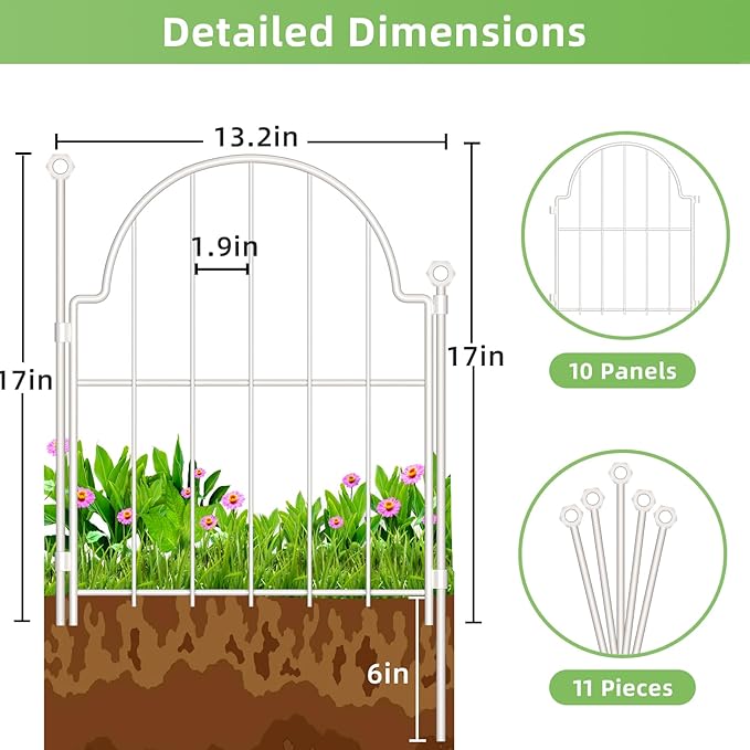30 Pack White Decorative Garden Fence, 17in x33ft Garden Fencing Animal Barrier - Image 3