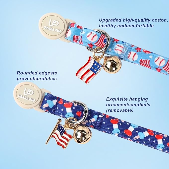 4th 0f July Cat Collar, Summer Baseball Blue Cat Collar - Image 3