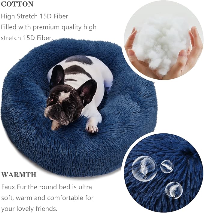 Calming Donut Dogs Beds for Small Dogs Washable, 23inch Plush Round Pet Bed for - Image 4