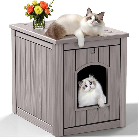 Cat Litter Box Enclosure, Openable Front Door & Raised Floor by KFY