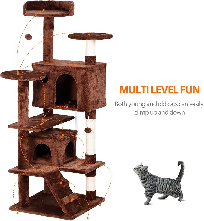 54-Inch Cat Tree for Large Cats, Sturdy Multi-Level Cat Tower - Image 4