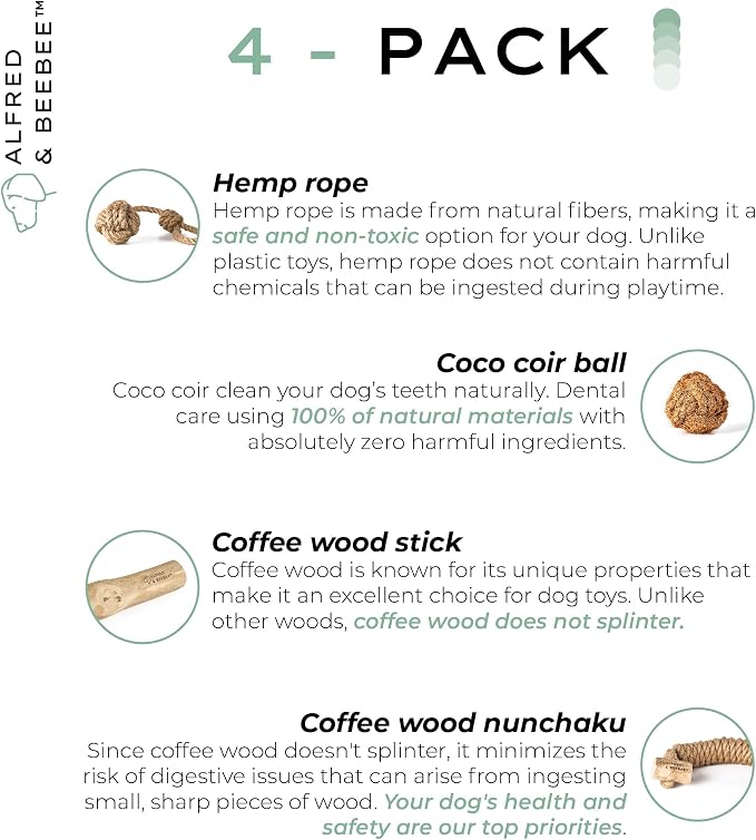 Alfred & Beebee Eco-Friendly Natural Coffee Wood Dog Chew Toy 4 Pack - Image 9