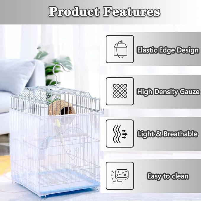 Bird Cage Seed Catcher, Bird Cage Net Cover Adjustable Bird Cage Netting Seed - Image 4