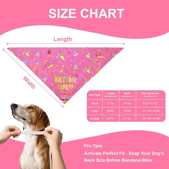 Dog Birthday Bandana Girl for Large X-Large Dogs, Reversible 2 Patterns in 1 - Image 4
