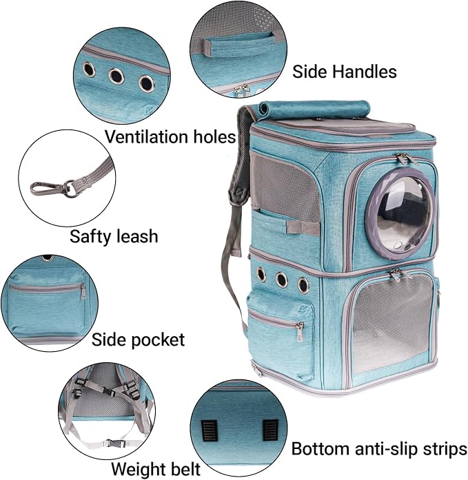 2-in-1 Pet Carrier Backpack for Two Cats or One Dog, Space Capsule Clear Bubble - Image 4