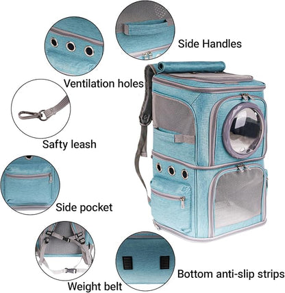 2-in-1 Pet Carrier Backpack for Two Cats or One Dog, Space Capsule Clear Bubble - Image 4