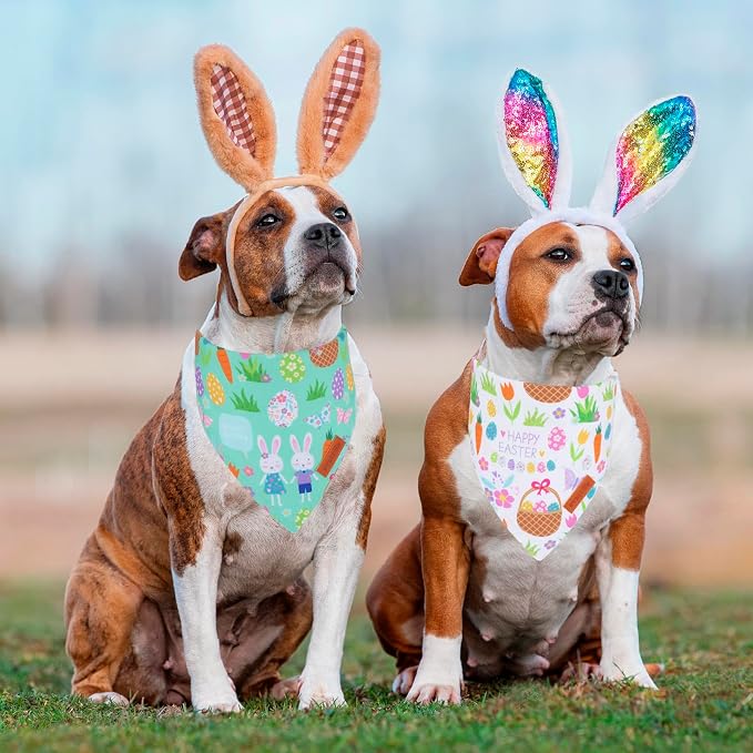 PTDECOR Easter Dog Bandana, Reversible Rabbit Easter Egg Dog Scarf - Image 3