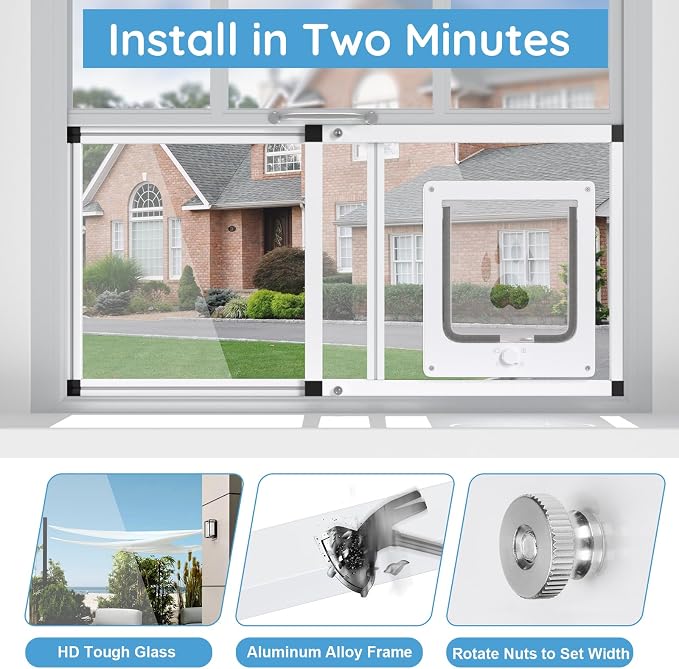 Sliding Cat Door for Window, Fits 32"-37" Width Window, 2-Min Install | - Image 5