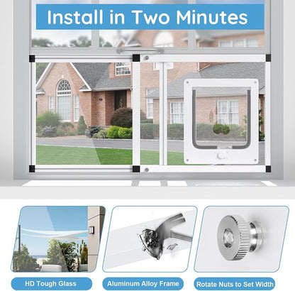 Sliding Cat Door for Window, Fits 28.5"-32" Width Window, 2-Min Install | - Image 5