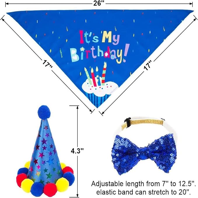 Pet Birthday Party Set, Dogs Bandana and Dog Birthday Hat - Image 4