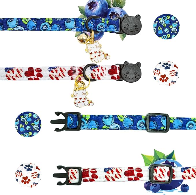 Elegant little tail 2 Pack Cat Collar- Blueberry Cotton Breakaway Cat Collars - Image 3