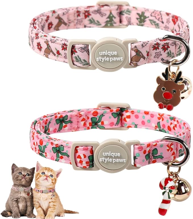 Christmas Cat Collar, Unique Style Paws Kitten Collars, Cute Pink Cats Collar by Uniquestylepaws