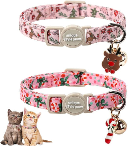 Christmas Cat Collar, Unique Style Paws Kitten Collars, Cute Pink Cats Collar by Uniquestylepaws