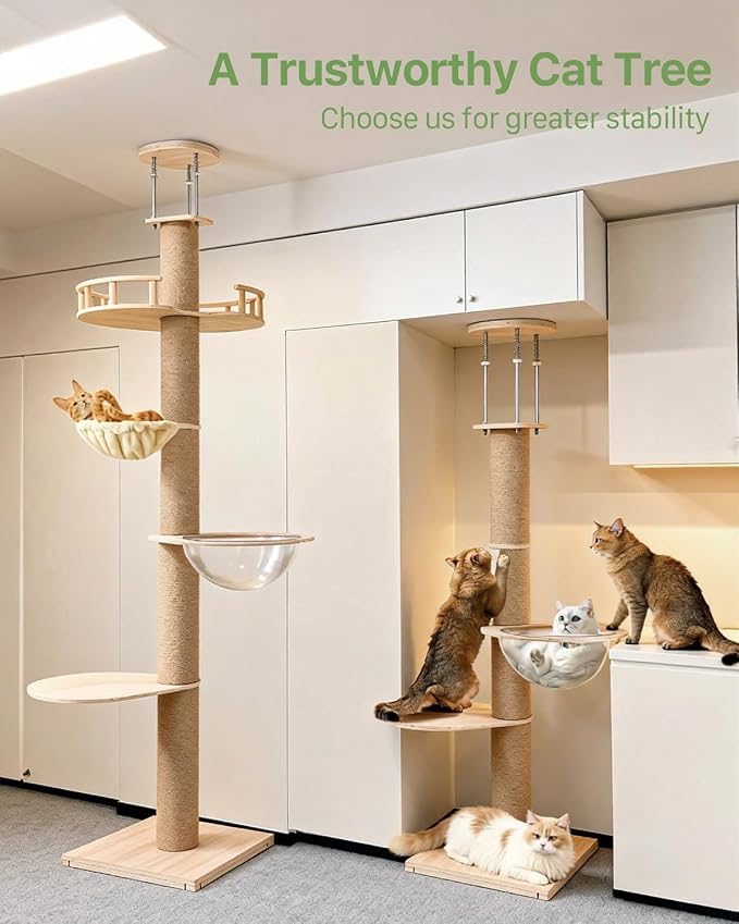 Floor to Ceiling Cat Tree, Adjustable Height, 4 Level Tall Cat Tree Tower - Image 4