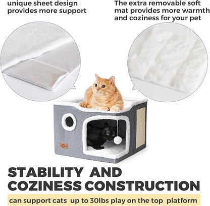Cat Bed for Indoor Cats, Covered Cat Cave House & Furniture - Image 6
