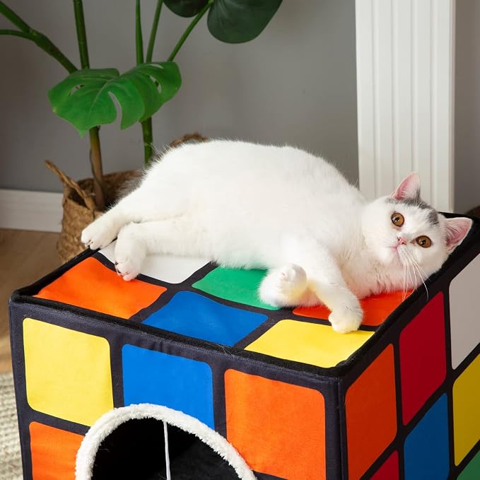 LUCKITTY Cat Condo House with Reversible Cushions and Fluffy Ball Hanging - Image 6