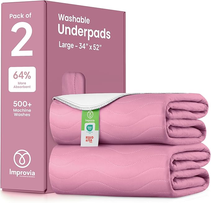 IMPROVIA® Washable Underpads, Heavy Absorbency Reusable Incontinence Pads by IMPROVIA