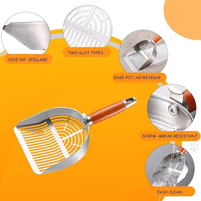 Custom 40% Thicker Side Edges 304 Stainless Steel Metal Cat Litter Scoop - Image 5