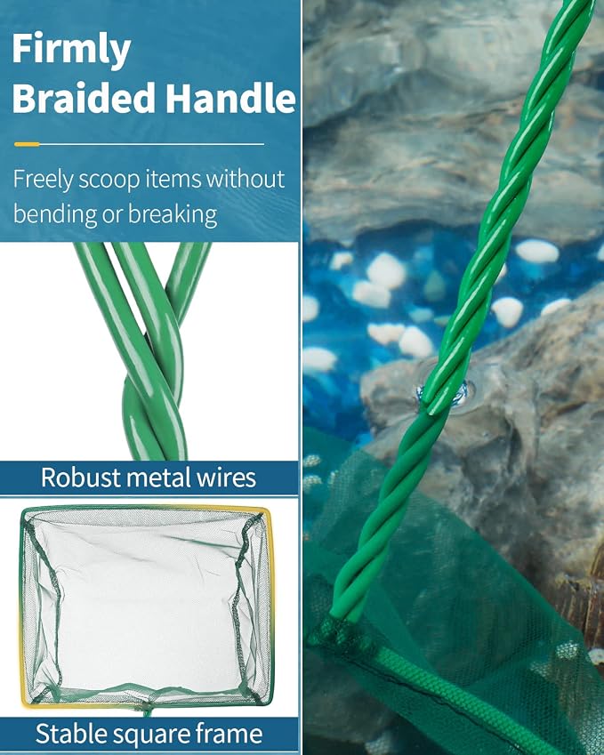 Pawfly Aquarium Fish Net with Braided Metal Handle Square Net with Soft Fine - Image 4