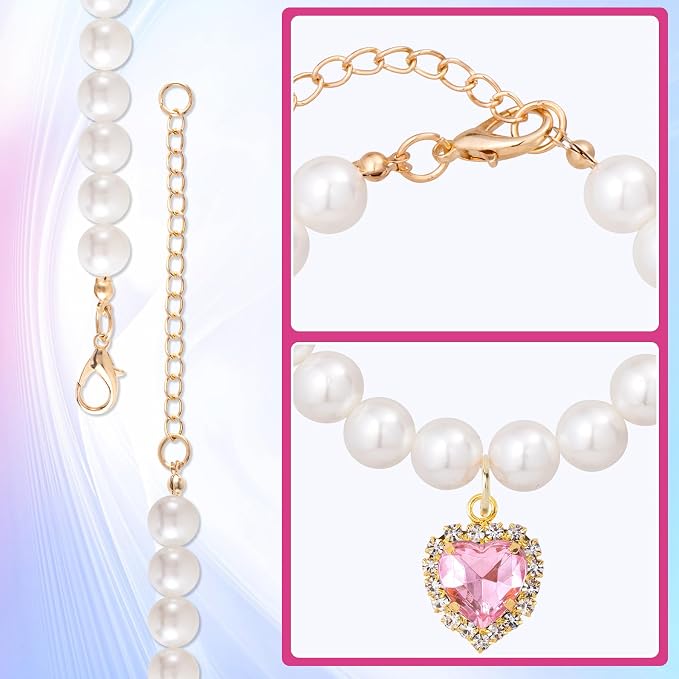 2pcs Cat Pearl Collar with Heart Pendant, Cute Pearl Pet Necklace in Small - Image 4