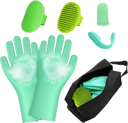 7PCS Dog Washing Gloves | Dog Bath Brush | Storage Bag | Dog Finger Toothbrush by Unknown