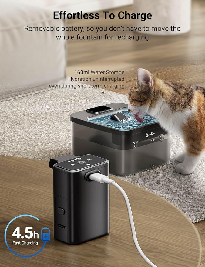 DownyPaws Battery Operated Cat Water Fountain, 84oz/2.5L Fursink Wireless Cat - Image 7