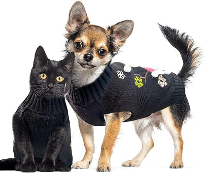 Christmas Dog Sweaters Xmas Pet Outfit Clothes Cute Black Snowman Costume Puppy - Image 2
