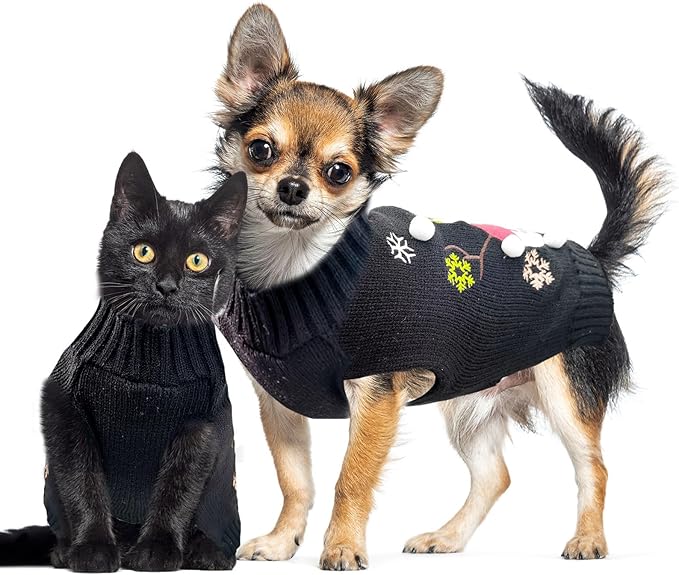 Christmas Dog Sweaters Xmas Pet Outfit Clothes Cute Black Snowman Costume Puppy - Image 2