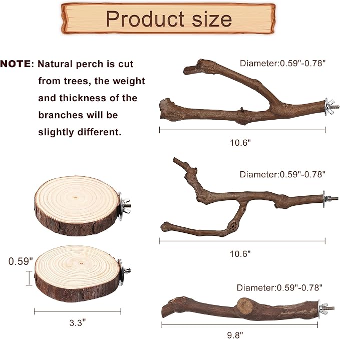Mogoko 5PCS Bird Perch Natural Wood Grape Stick Stand, 3 Grape Stick Paw - Image 3