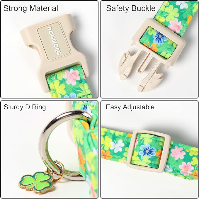 DOGWONG St. Patrick Dog Collar, Comfortable Adjustable Green Clover Pattern Dog - Image 3