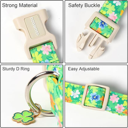 DOGWONG St. Patrick Dog Collar, Comfortable Adjustable Green Clover Pattern Dog - Image 3