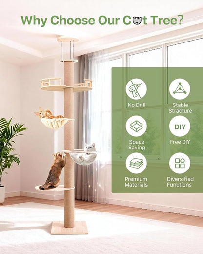 Floor to Ceiling Cat Tree, Adjustable Height, 4 Level Tall Cat Tree Tower - Image 5