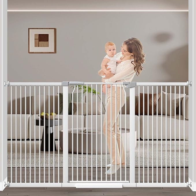 65.7"-72.2" Extra Wide Baby Gate, 40.5" Tall Dog Gate Indoor, Walk Through Pet by FlowerFrail