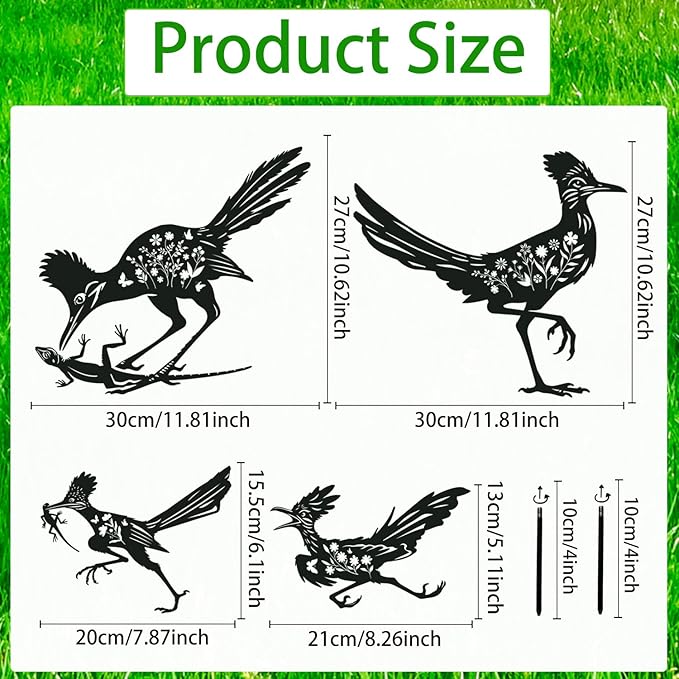 Roadrunner Metal Garden Stakes Yard Decor, Lawn Ornaments - Image 2